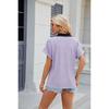 2026 Spring/Summer New V-neck Contrast Color Short Sleeve Loose T-shirt Women's Casual Top
