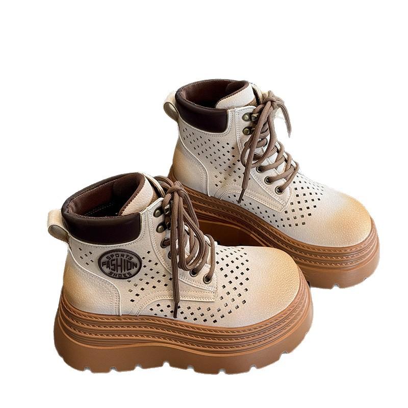 Hollow Martin boots women's 2025 summer new popular leather brown super fire small short boots foreign style western cowboy boots