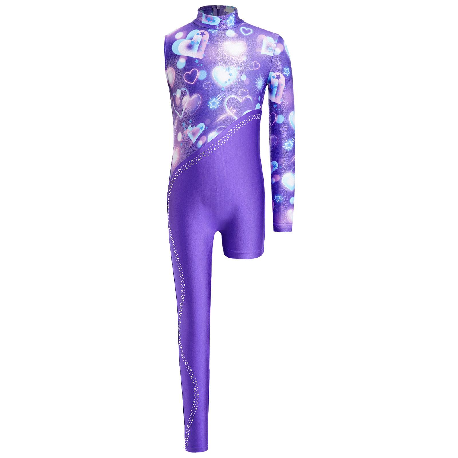 

Girls Gymnastics Leotard Sparkly Rhinestone Invisible Zipper Printed Full Length Skating Jumpsuit 7-8 Years