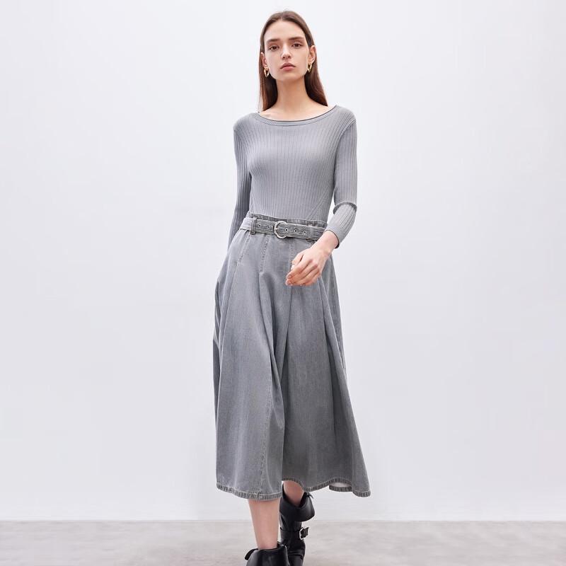 ONLY Women's Ribbed Knit Midi Dress with Mixed Material Splicing