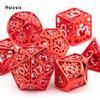 7 Pcs  Red White Gear Wheel Metal Dice Hollow Metal Polyhedral Dice Set Suitable for Role-Playing RPG  Board Game Card Game