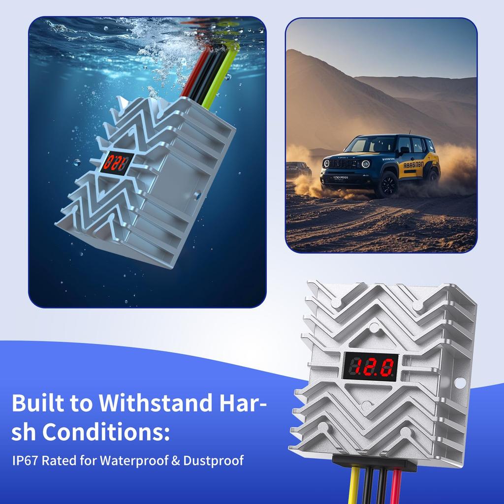 24V to 12V 30A DC 360W Converter with LED MCU Security Waterproof Power Supply for Solar and Golf Carts Converter, Step-Down Display, Chip, Cars,