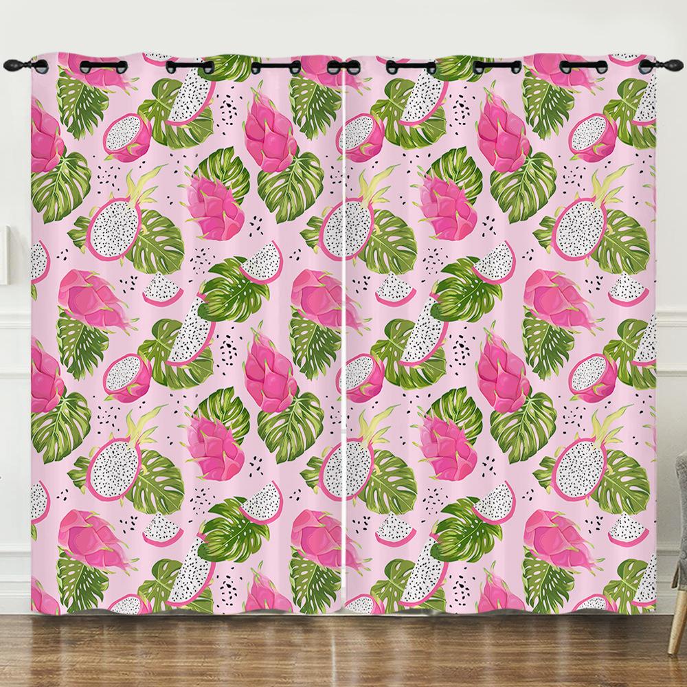 Curtain Cartoon Fruit Dragon Fruit Love 3D Digital Printing Blackout Curtain Punching