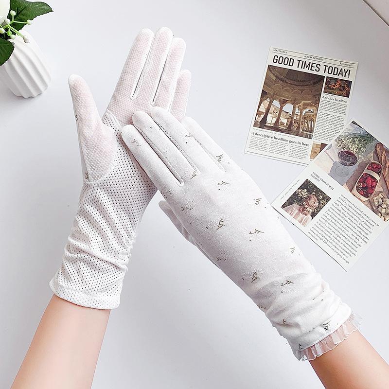 New Fashion Gloves Women Mid-long Summer Cotton Black Print Cycling Thin Touch Screen Bike Car Driving Gloves for Women