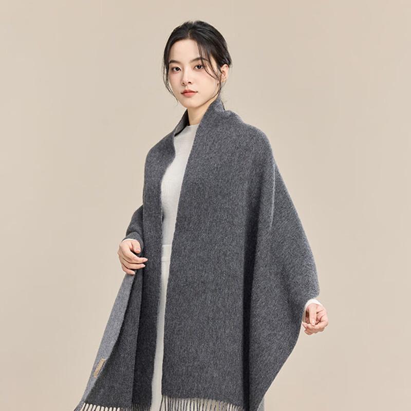 JIUMU Women's 99% Wool Reversible Cape Scarf Shawl