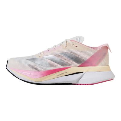 Adizero Boston 12 Branco Giz Rosa Claro Tênis Unissex Creme Prata-Metálico JQ8673