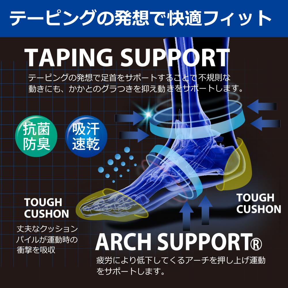 Gunze Active Style Socks with Taping and Arch Short Light Sizes Support, Length, 3-Pair Set, Gray, Men's 25-27