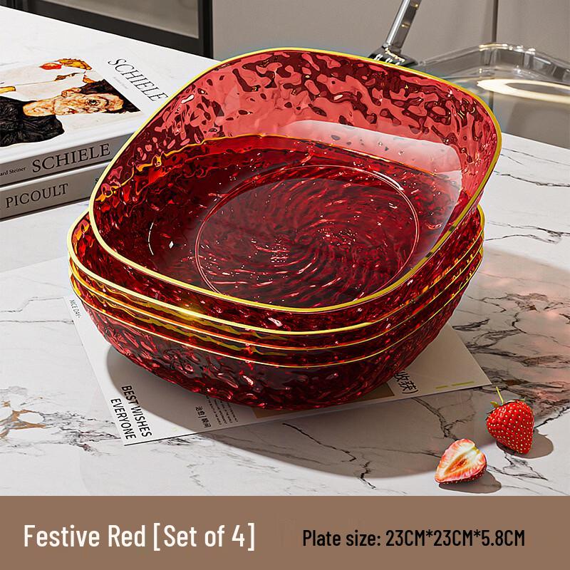 ZISIZ Hammered Festive Red Plastic Snack & Candy Dish Set