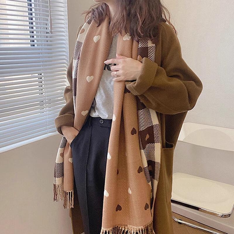 Liangsu Women's Faux Cashmere Heart Plaid Scarf