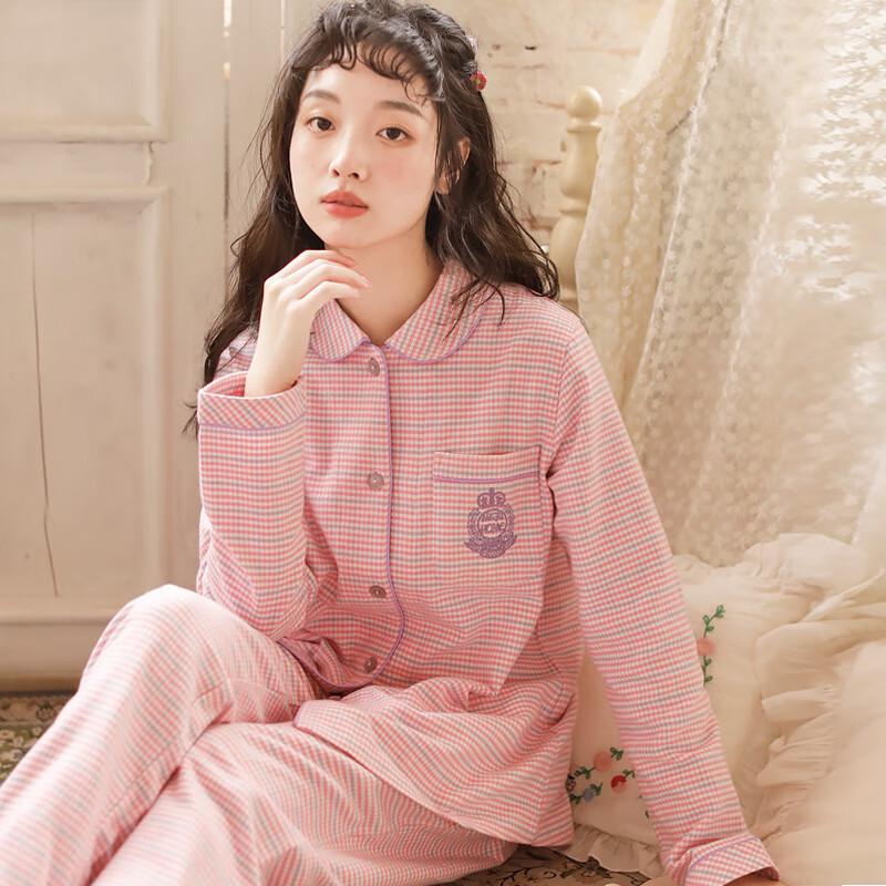 Женский хлопковый пижамный комплект с длинным рукавом