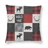 Wild One Woodland Patchwork Square Pillowcase Polyester Linen Velvet Printed Zip Decor Home Cushion Case