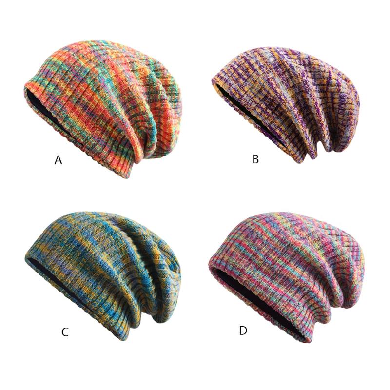 Striped Wool Hat Mixed Color Knitted Hat Ear Protect Warmth Thicken Autumn Winter for Boys Girls Xmas Halloween New Year