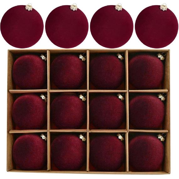 12pcs Christmas Tree Hanging Ball Decoration 2.4Inch Velvet Christmas Ornaments Balls Flocked Shatterproof Plastic Xmas Tree Ball for Party Holiday