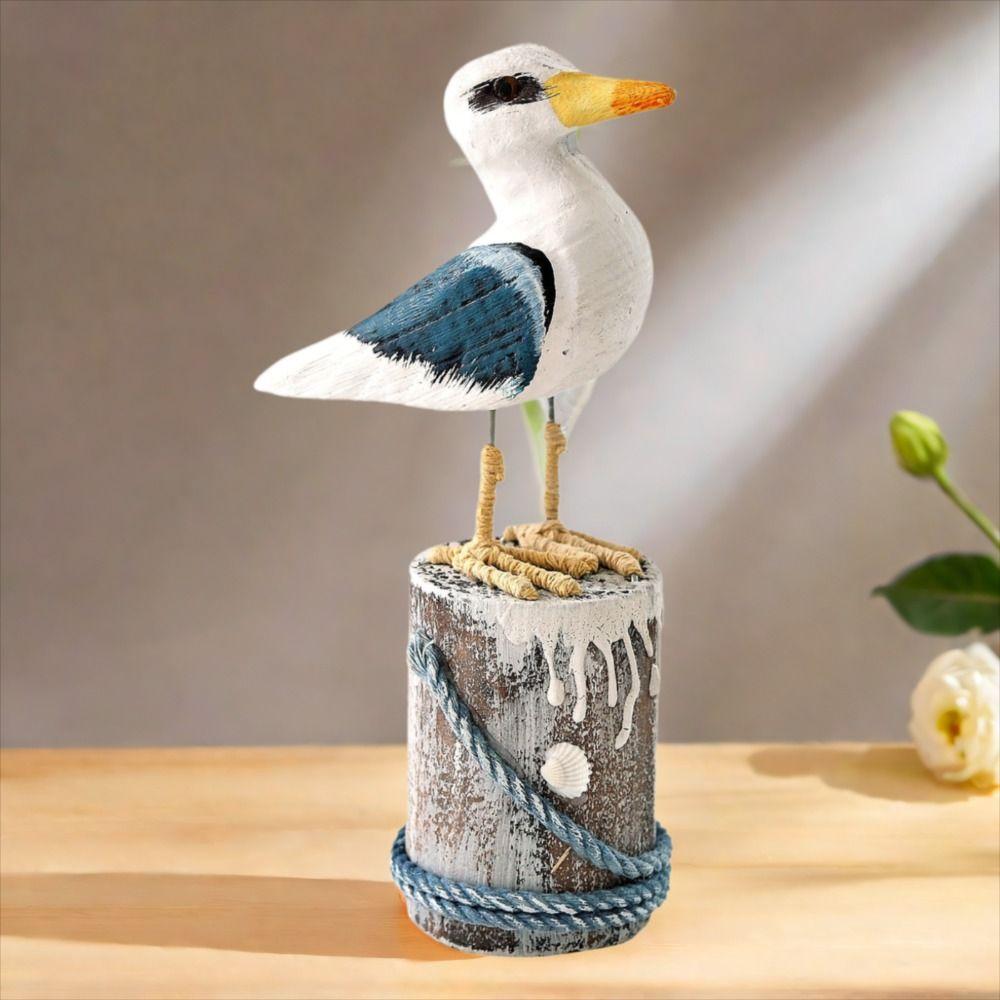 Mediterranean Style Seabird Ornament Vintage Seagull Model Durable Wooden Seagull Craft  Nursery
