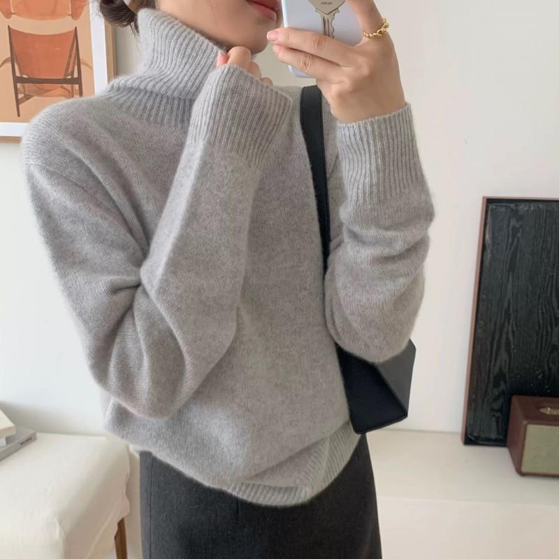 Womens Turtleneck Sweater Solid Color Lazy Style Thick Knit Top Casual Base Layer Winter