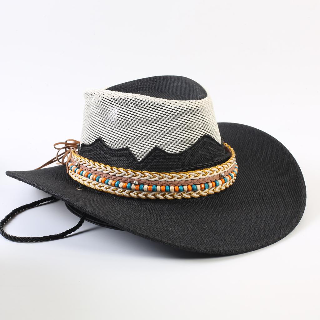 Western cowboy hat men and women summer breathable sunscreen visor hat big brim outdoor travel straw top hat