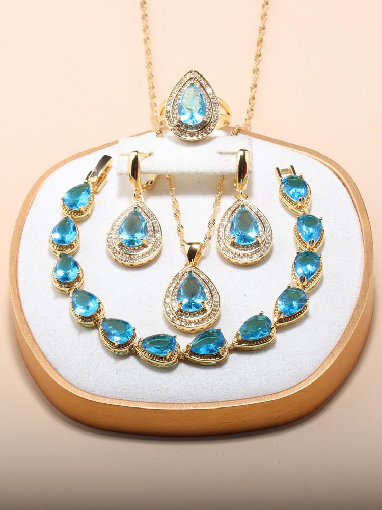 African Nigeria  Gold Plated Luxury Jewelry Sets Italian Wedding Dress Cz Accessories 13-Colors 5-Piece Sets For Women  Gift