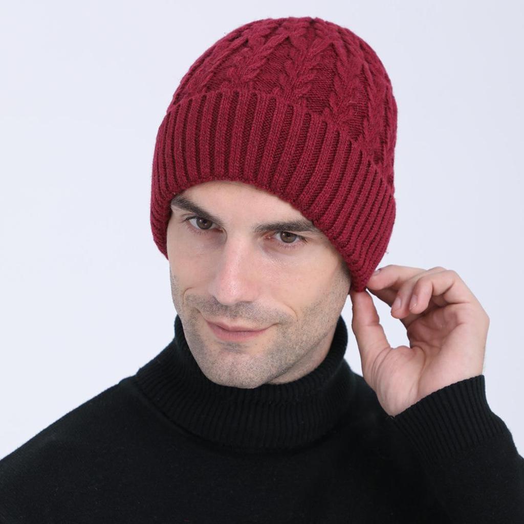 New Autumn and Winter Knitted Warm Pullover Cap Men's Fleece Ear Protection Cap
