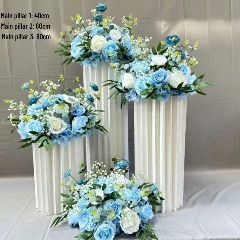 Wedding Aisle & Car Delivery Floral Decorations: Artificial Flowers & Roman Columns Bouquet