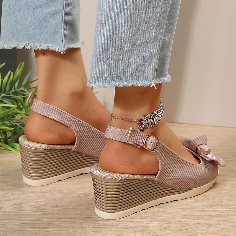 Bowknot Ladies Wedge Sandals 2026 Summer Patchwork Platform Sandles Women Back Strap Plus Size Sandalias Mujer 36-42