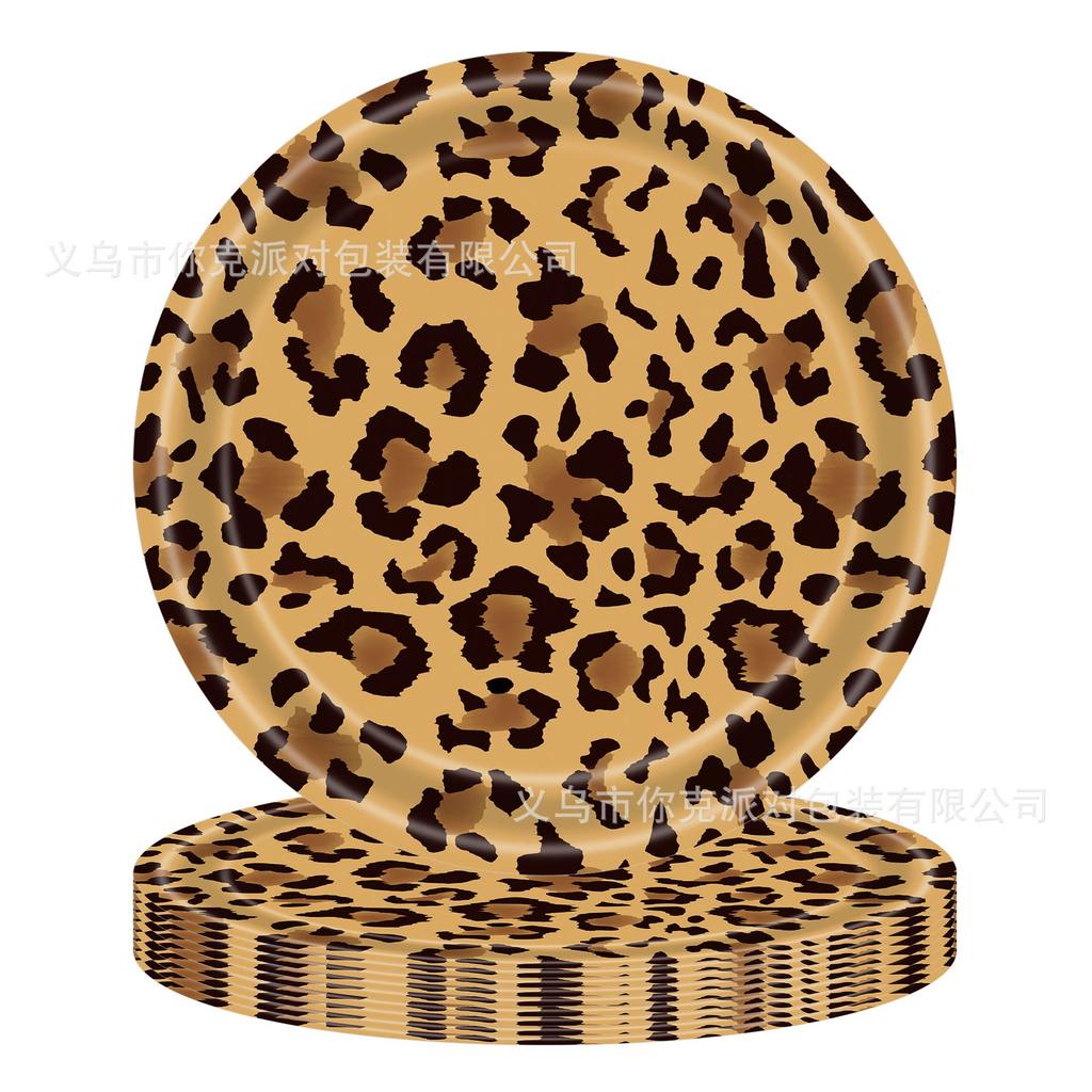 Chic Leopard Print Disposable Paper Tableware Set Birthday Party Plates Cups Napkins Decor