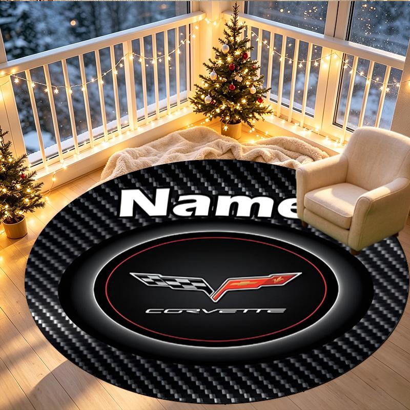 Custom Name Personalized Sports car Print Round Rug, Versatile Home Decor Carpet, for Playroom, Apartment, Balcony, Entryway, Hallway Gift