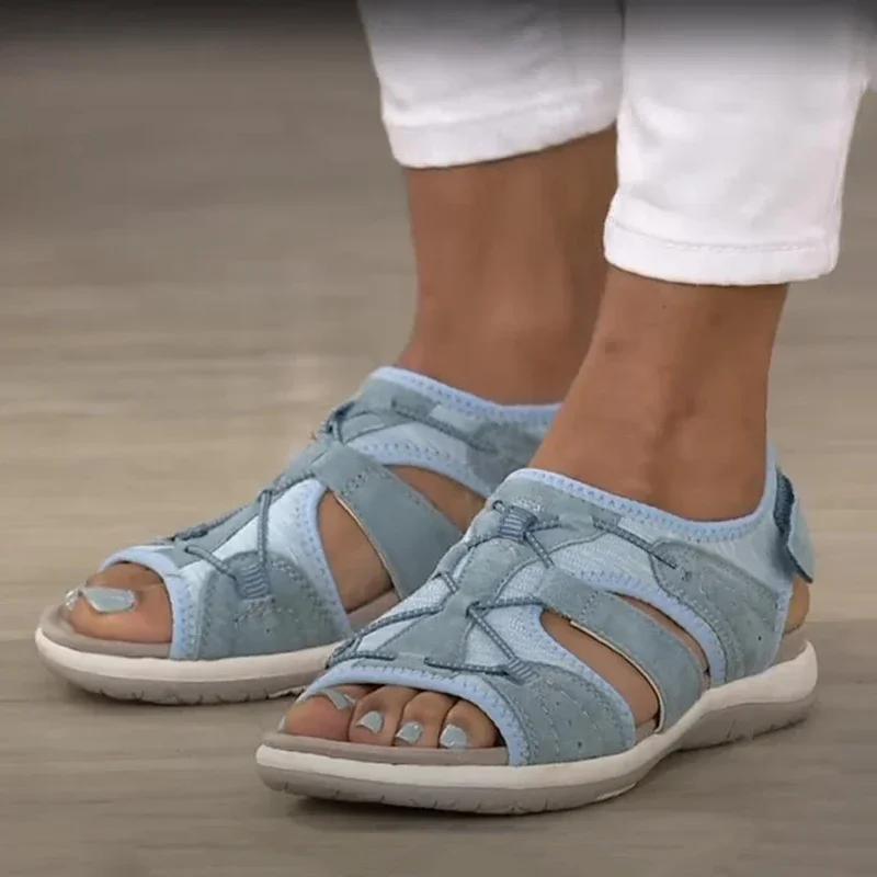 Women's Sandals 2025 Summer New Round Head Breathable Casual Sandals Foreign Trade Large Flat Beach Sandals for Women