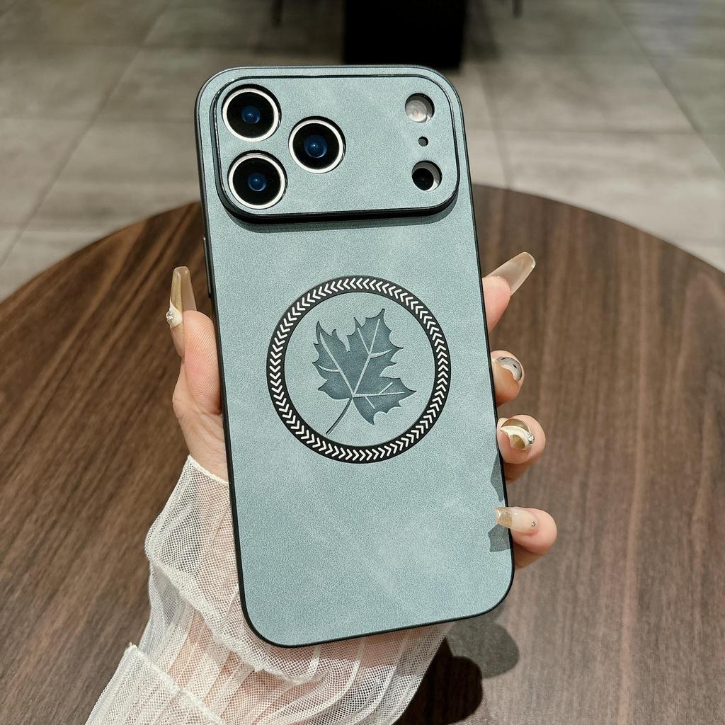 Luxury Maple Leaf Suede Magnetic Case for Apple 17 Pro Max