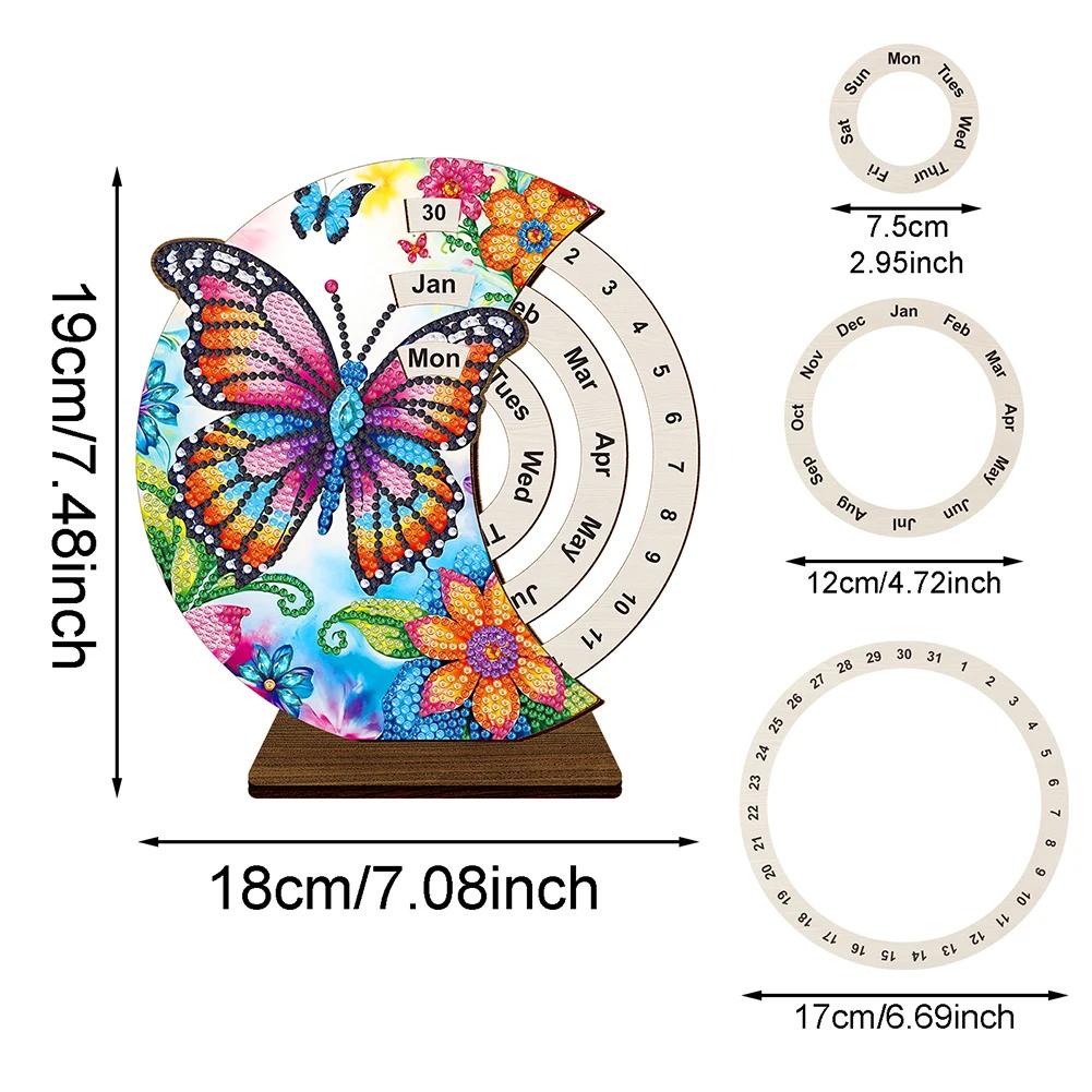 Wooden Special Shaped Colorful Pattern Diamond Art Desktop Perpetual Calendar Diamond Painting Dial Moon Calendar for Beginners