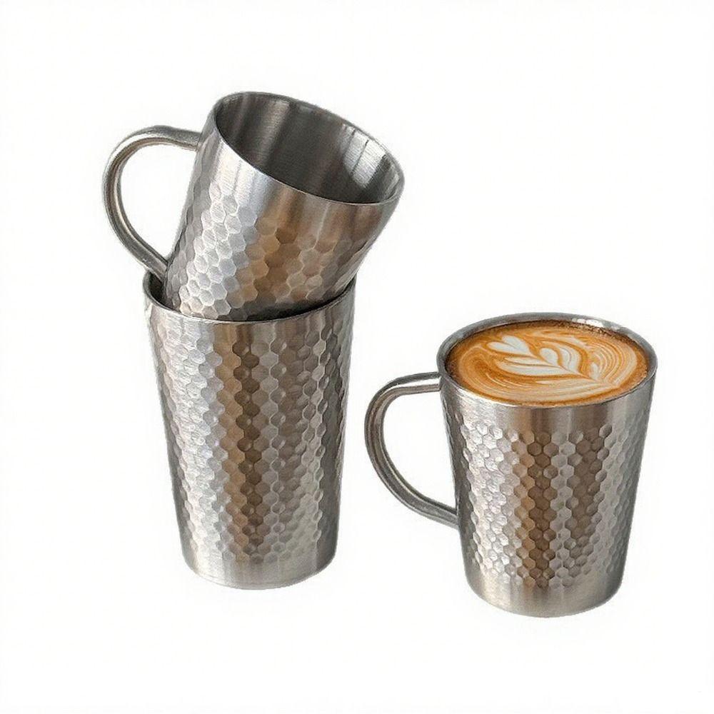 Doppelwandige Kaffeetasse aus Edelstahl Gehämmertes Design Thermobecher Camping