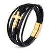 Punk Style Multilayer Leather Cross Stainless Steel Bracelet for Men Personality Hand Woven Magnet Buckle Bangle Hip Hop Jewelry