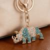 Keychain Pendant 3D Cartoon Rhinoceros Design Sparkling Rhinestones Inlaid Key Chain with Lobster Clasp Key Ring Bags Accessories