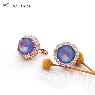 Fashion Luxury Cubic Zirconia Eardrop Round Colorful Starry Sky Crystal Drop Earrings For Women Wedding Jewelry Romantic Gift