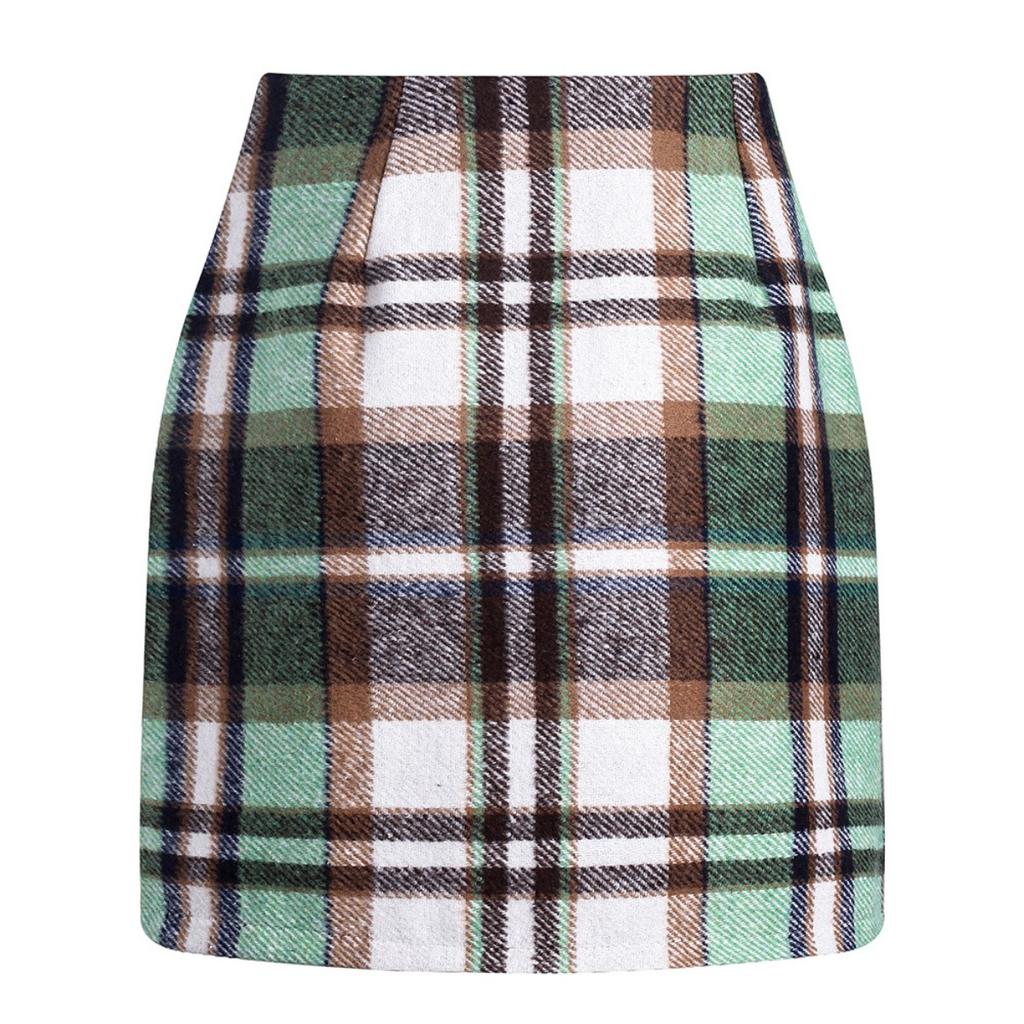 Women's, High Waisted, Plaid Skirt, Tight Fitting, Pencil, Wool, Mini Skirt