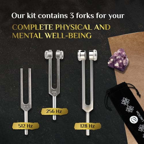 Healing Tuning Forks (128Hz, 256Hz, 512Hz) ? Tuning Fork Medical Set with Body Weights for Chakra Healing ? Yoga and Meditation Accessories ? Frequenc