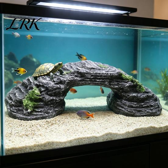 Turtle Tank Decoration Basking Platform, Rock Look Resin Baby Tortoise Climbing Ramp, Shelter Hideaway Arched Reptiles Dock Resting Terrace