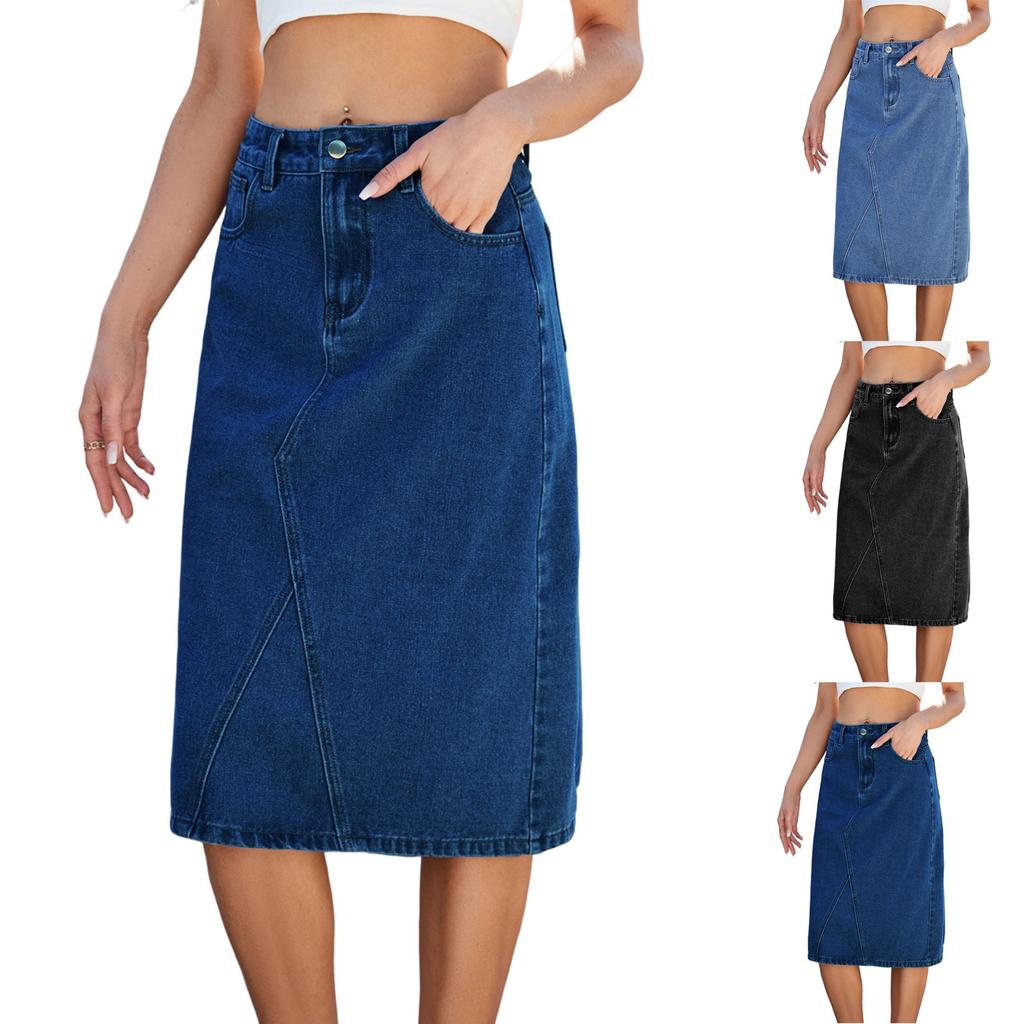 Dame Casual Mote Løst Denim Mellomlangt Skjørt