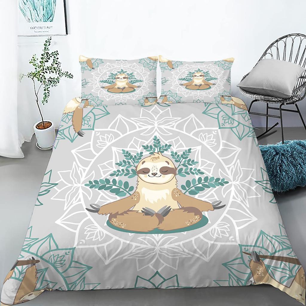 Cartoon Sloth Duvet Set Three-Piece Children'S Room Decorative Bedding Set