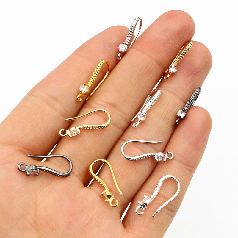 10pcs 19x8mm with Zircon Earring Hooks Wires Brass Material DIY Jewelry Making Earrings Accessories Handmade Findings