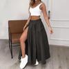 2 Piece Set Women Stylish Solid Round Neck Sleeveless High Waist Vest Slim Top Loose With Pockets Zipper Long Skirt Sets Spring Summer 2024 New