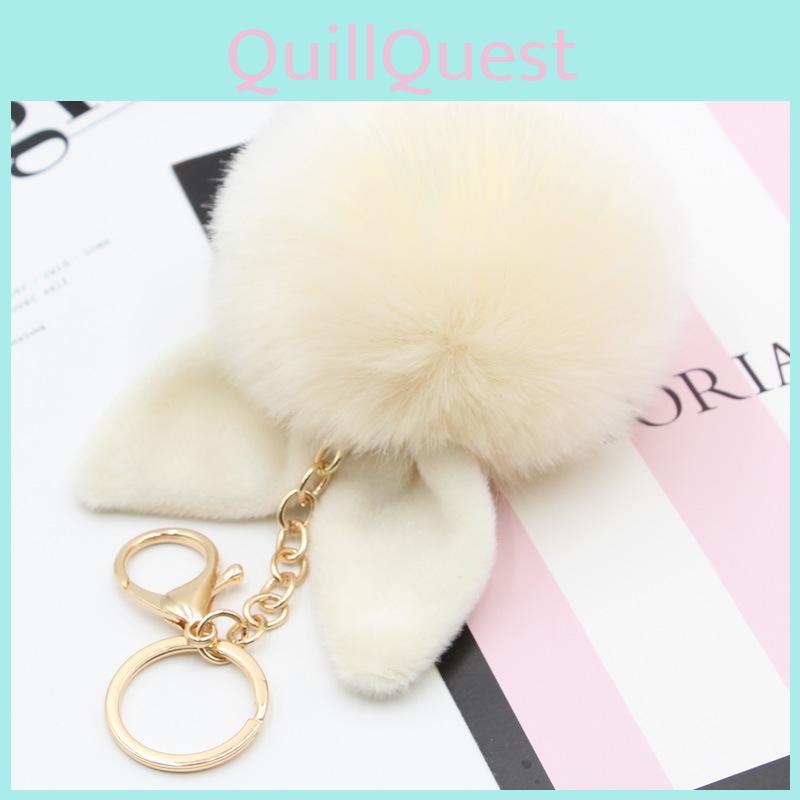 Elegant Pompon Fluffy Women Rabbit Ear Fur Ball Key Chain Rings Bag Keychain Pendant