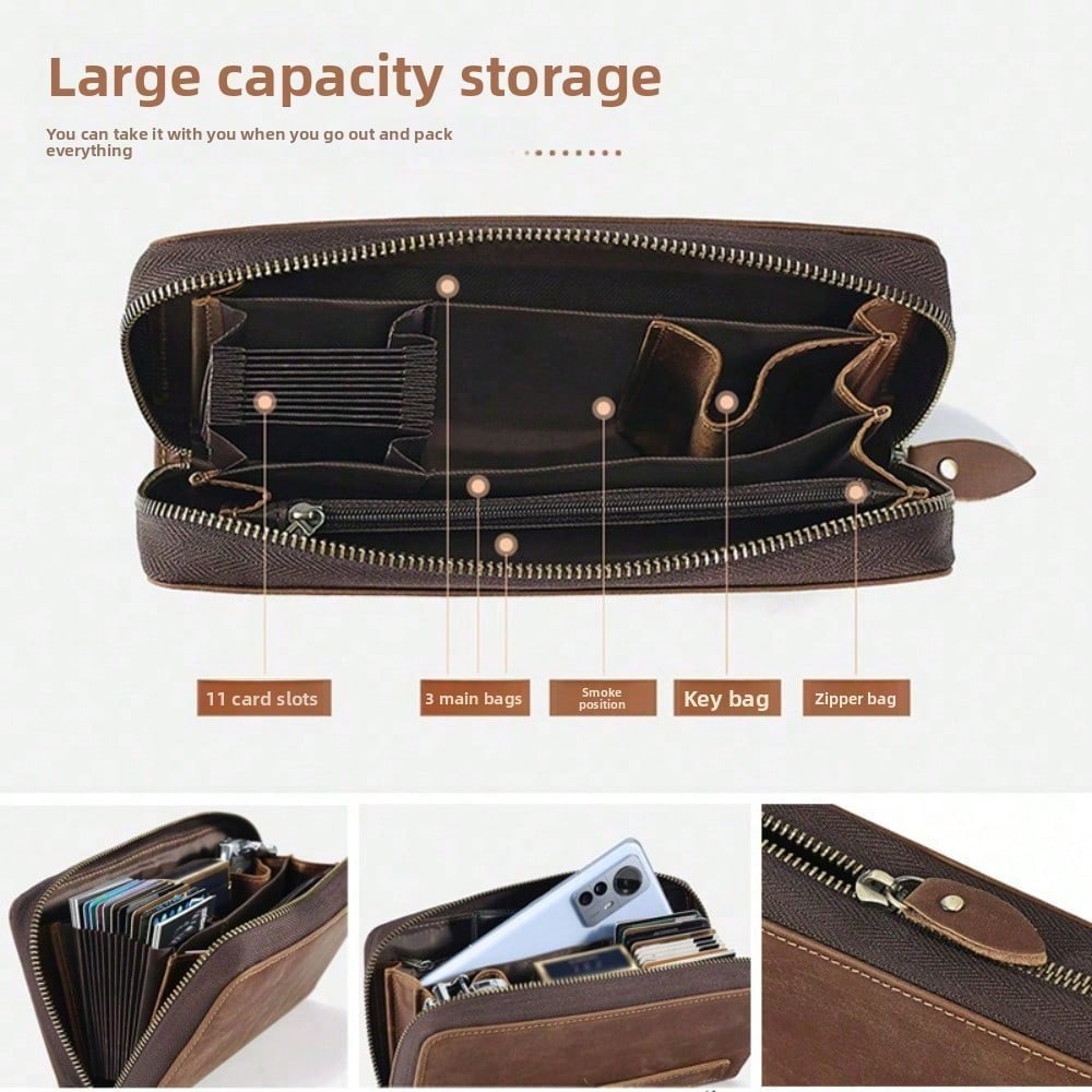 Men's Clutch Bag Retro Long Clutch Bag Men's Business Zipper Wallet Wallet