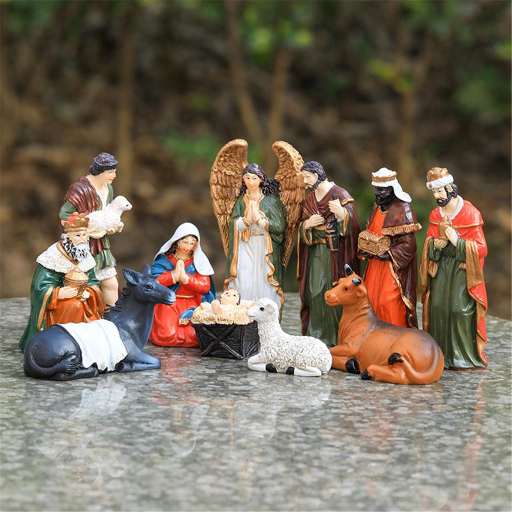 10cm Nativity Scene Holy Family Figurines Statue Set for Christmas Indoor Tabletop Decoration and Religious Gift Giving