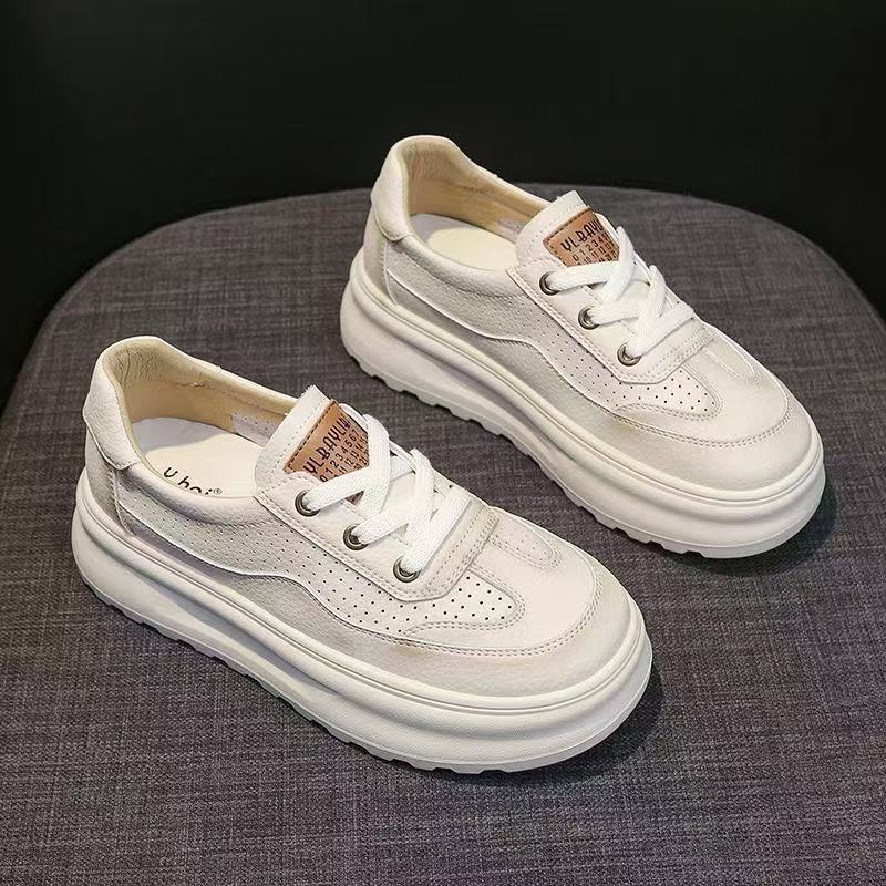 Popular Can Step On Two Thick-soled Sports Board Shoes for Women's 2025 New Spring and Summer Casual Real Soft Leather Little White Shoes Little Whit