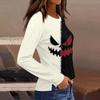 Women's Halloween Print Long Sleeve Round Neck Casual Top with Side Slit