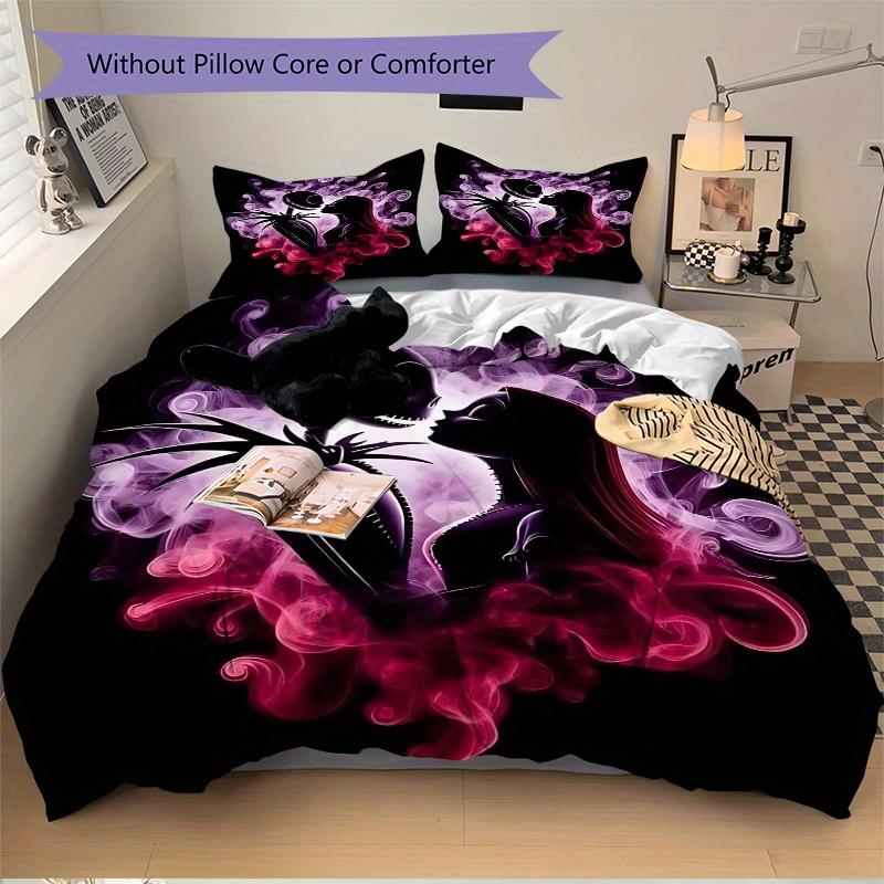 3pcs Romantic Sally Jack Bedding Set, Including 1 Quilt Cover and 2 Pillow Shams, Without Filling, Soft and Comfortable Home Bedroom Fabric, Fash