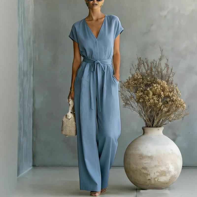 HNXC Women's Short Sleeve V-Neck Fashion Casual Summer Spring Suspenders trousers Jumpsuits & Rompers Classic Exquisite