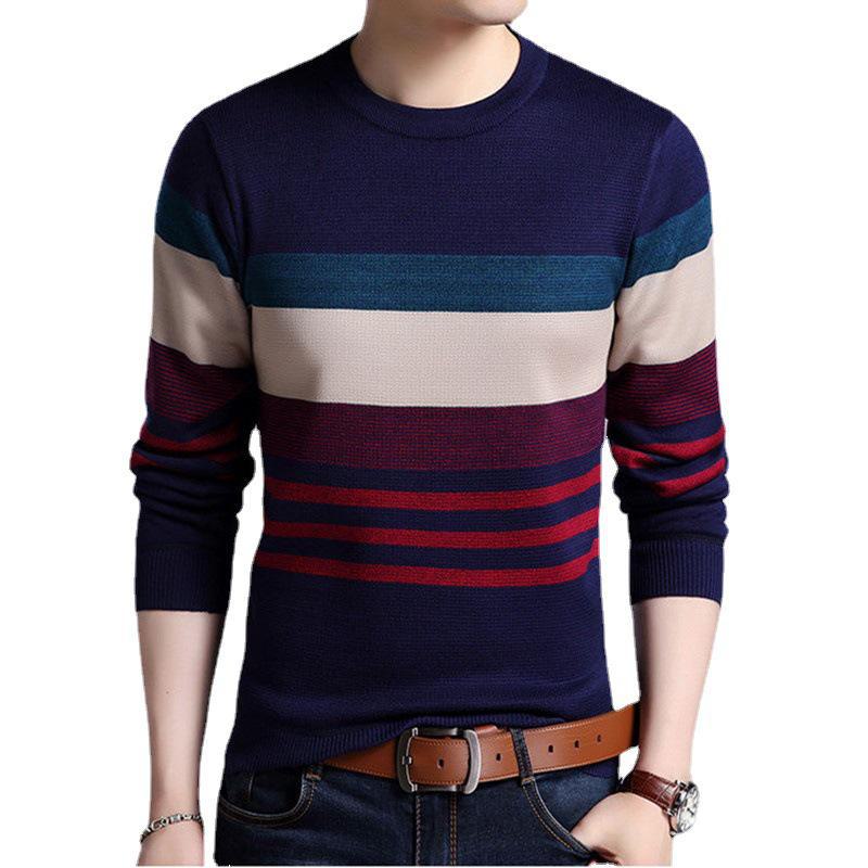 Men's Thermal Knitted Sweater - Plus Velvet, Round Neck, Thick Autumn/Winter Wear
