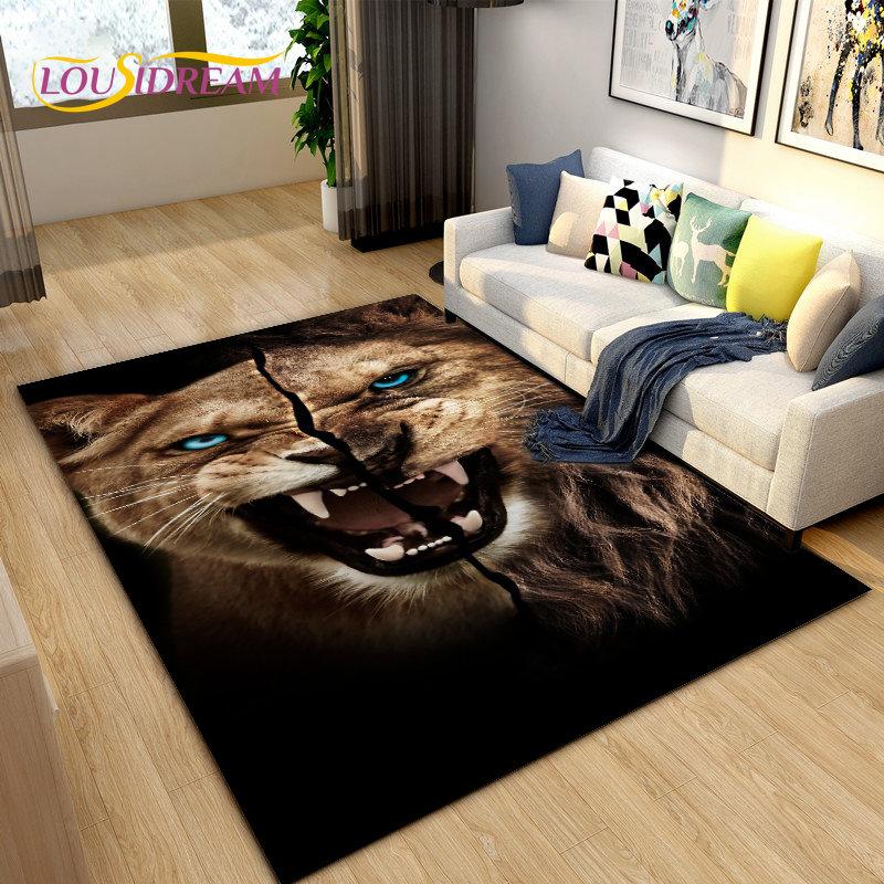 3D Beast Lion Cartoon Animal Area Rug Carpet for Living Room Bedroom Playroom Sofa decor home Non-slip rug Floor Mat Soft