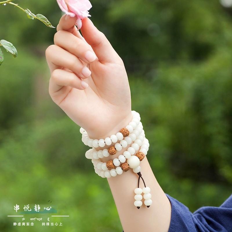 Authentic White Jade Bodhi Root Bracelet for Men and Women with High-Density Bodhi Seeds108Multi-strand Buddhist bead necklace and bracelet